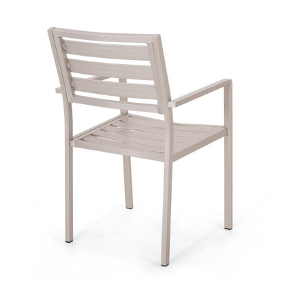 Benjara Niko Outdoor Dining Chair Set of 2, Open Slat Design, Metal, Silver Finish