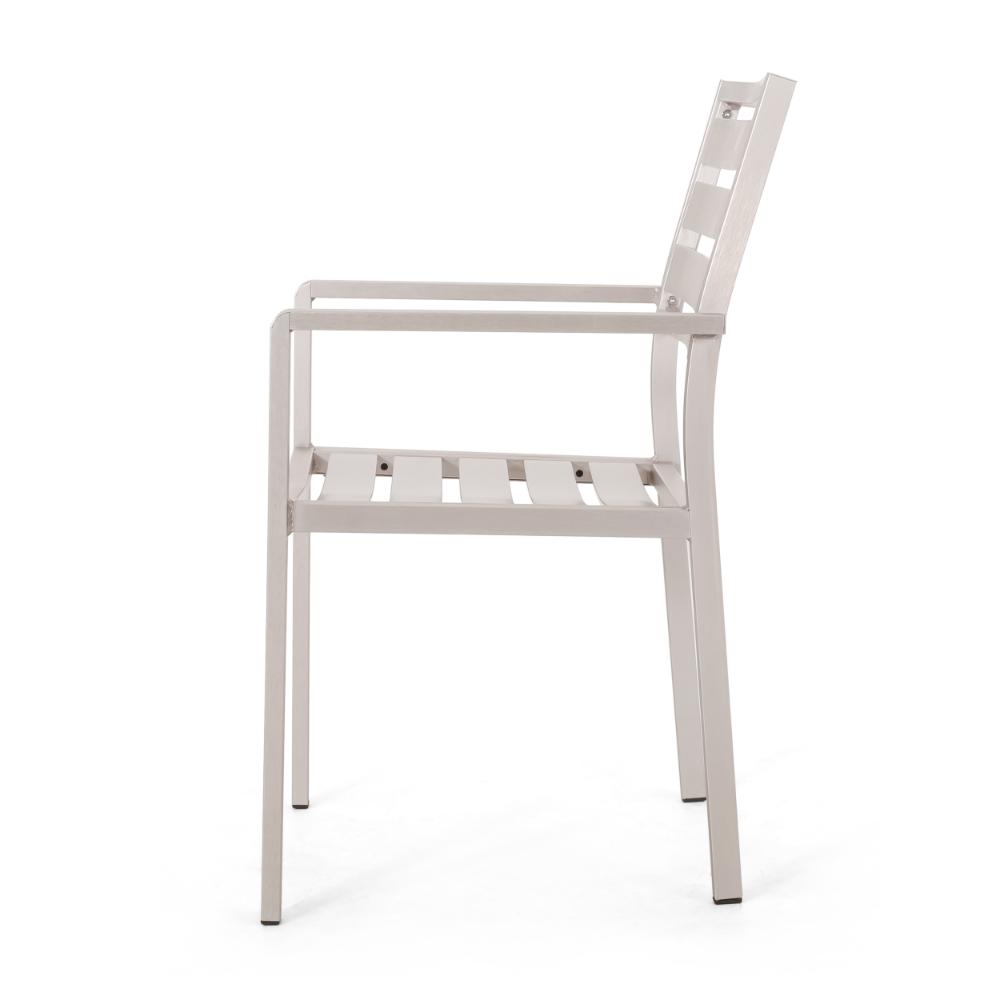 Benjara Niko Outdoor Dining Chair Set of 2, Open Slat Design, Metal, Silver Finish