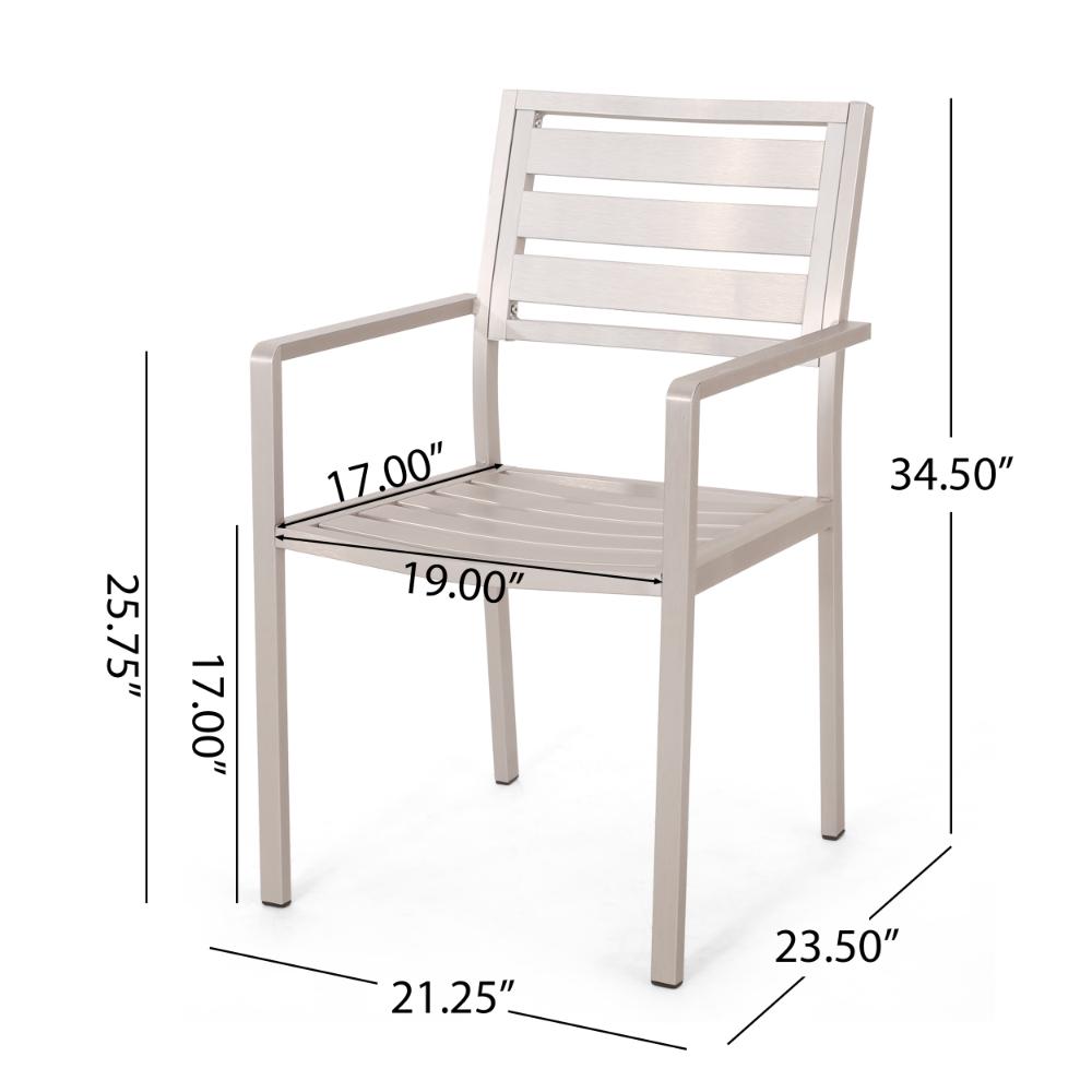 Benjara Niko Outdoor Dining Chair Set of 2, Open Slat Design, Metal, Silver Finish