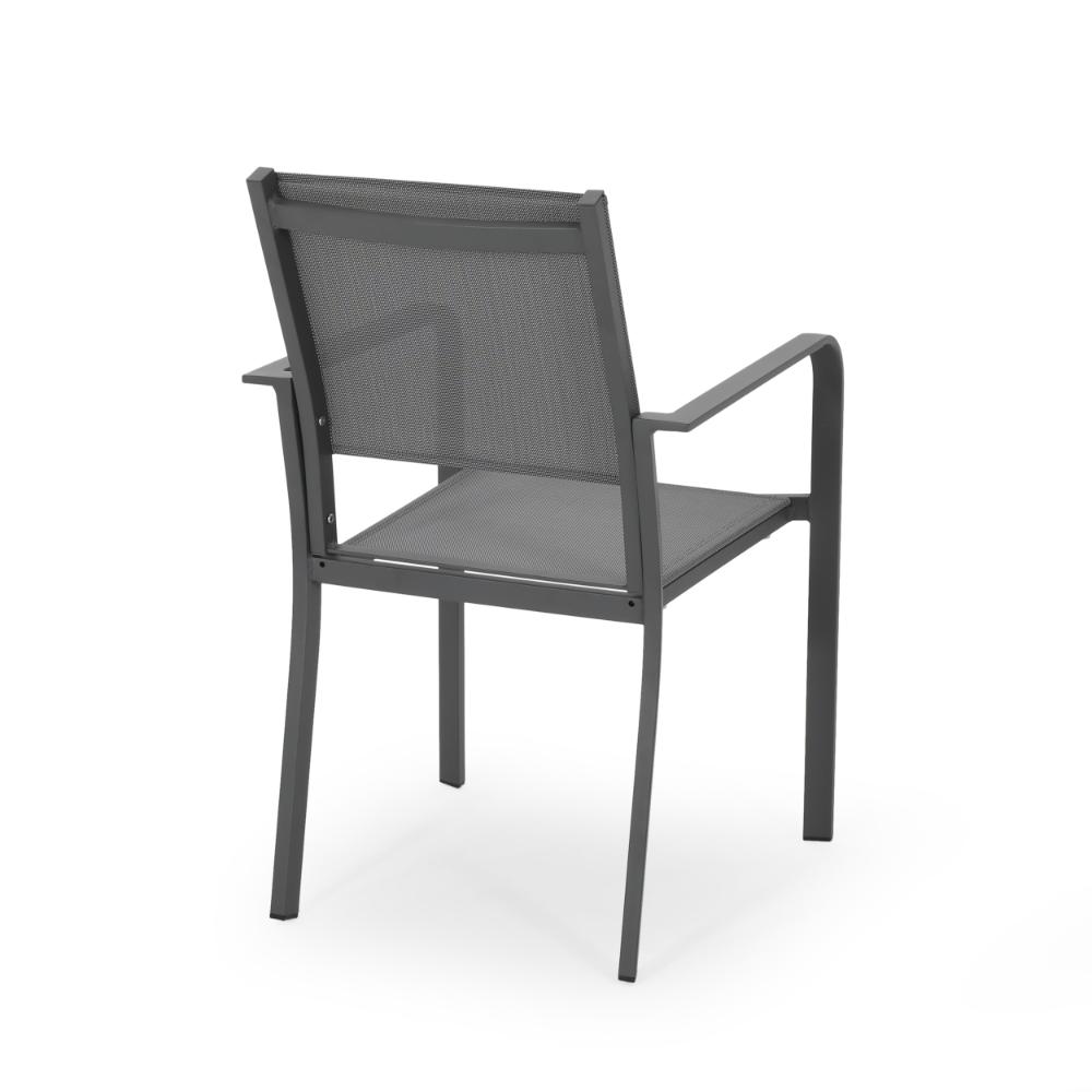 Benjara Arini Outdoor Dining Chair Set of 2, Dark Gray Metal Frame, Mesh Seat