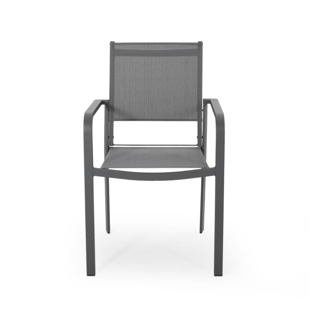 Benjara Arini Outdoor Dining Chair Set of 2, Dark Gray Metal Frame, Mesh Seat