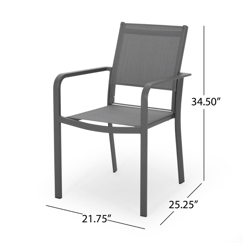 Benjara Arini Outdoor Dining Chair Set of 2, Dark Gray Metal Frame, Mesh Seat