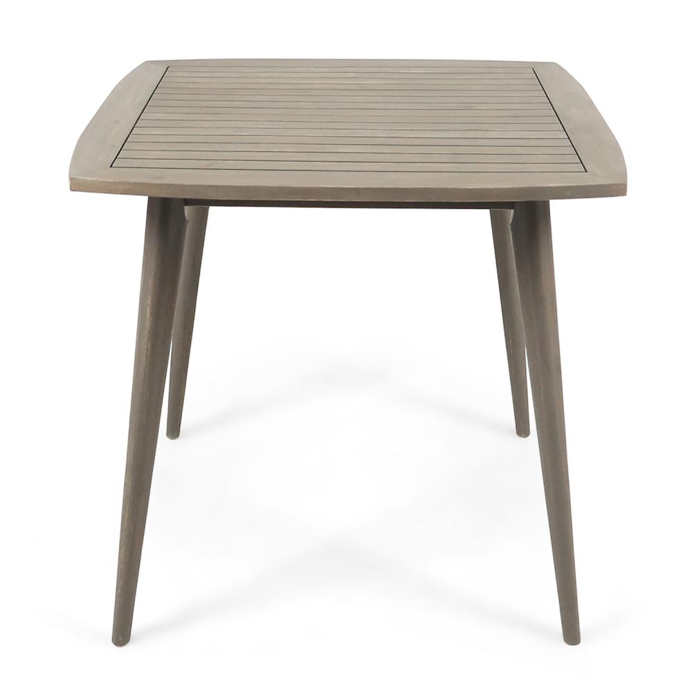 Benjara Lexy Outdoor Dining Chair, Square 36 Inch, Gray Acacia Wood, Tapered Legs