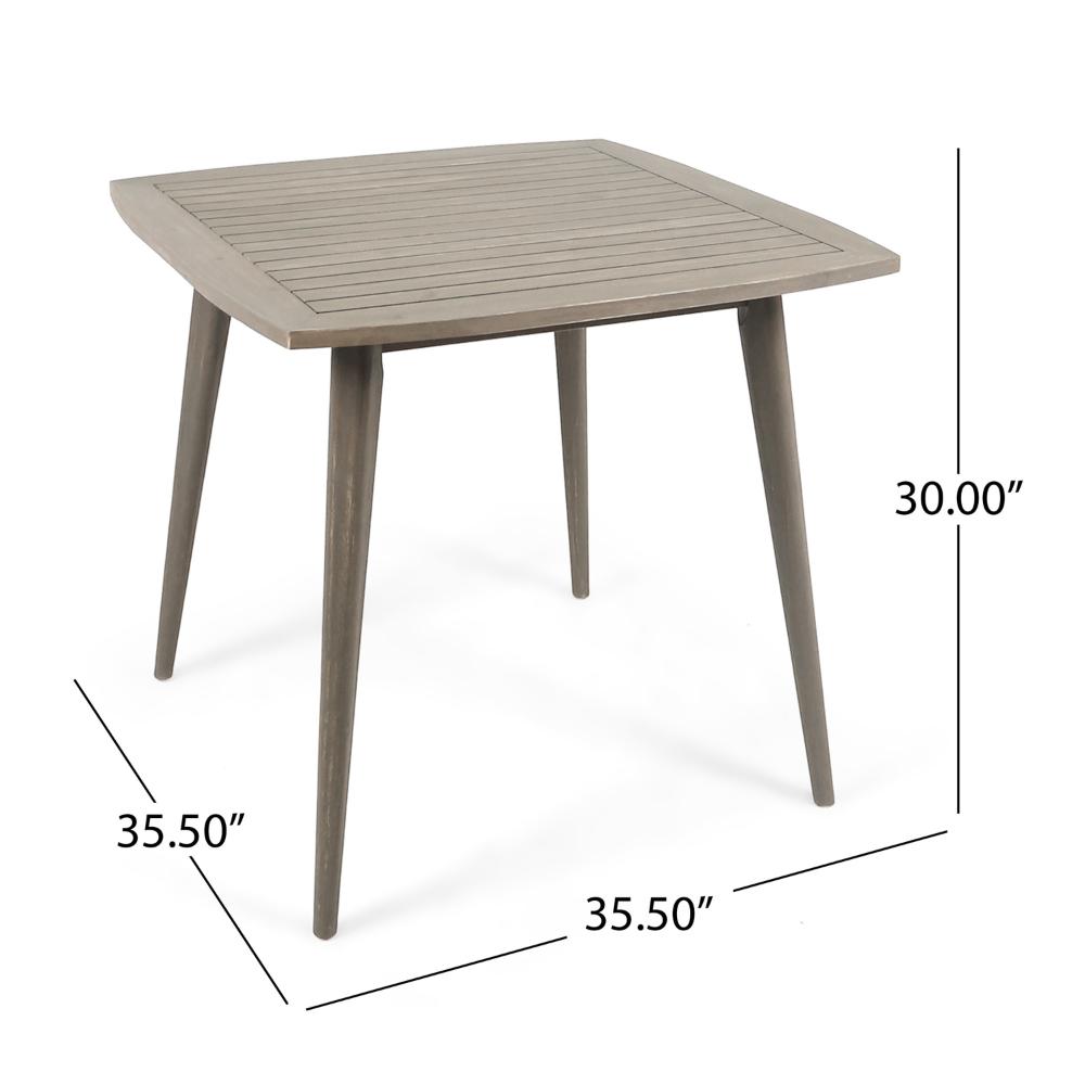 Benjara Lexy Outdoor Dining Chair, Square 36 Inch, Gray Acacia Wood, Tapered Legs