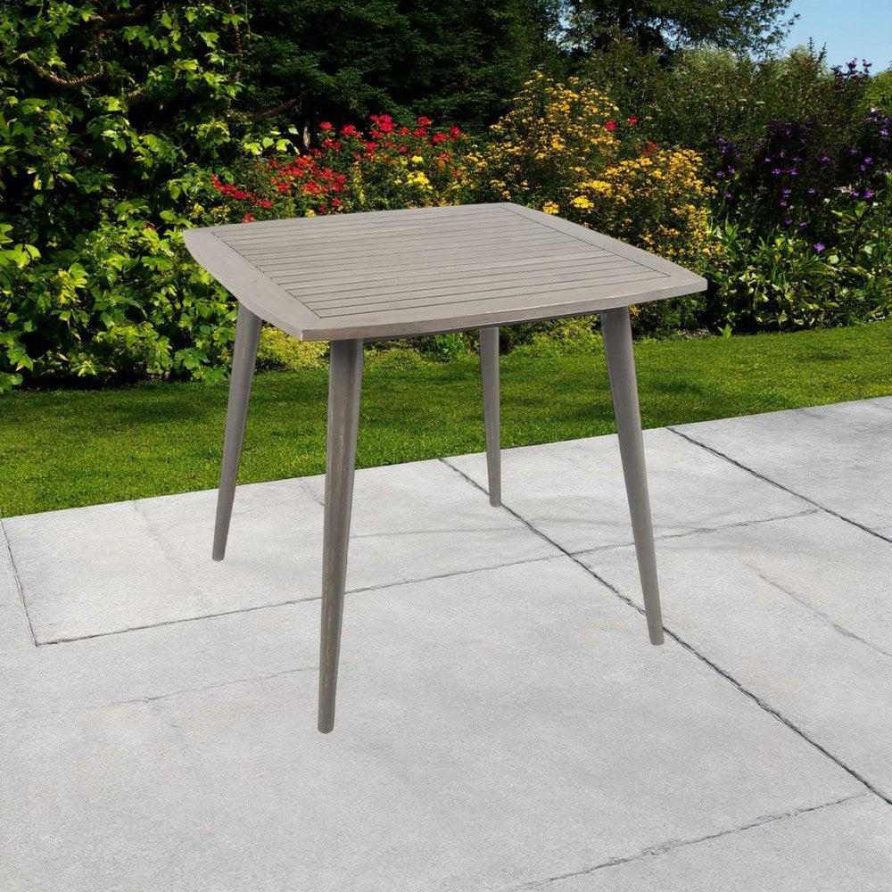 Benjara Lexy Outdoor Dining Chair, Square 36 Inch, Gray Acacia Wood, Tapered Legs