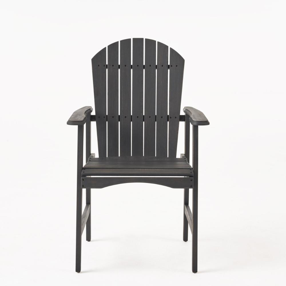 Benjara Pima Outdoor Dining Chair Set of 2, Adirondack Dark Gray Acacia Wood