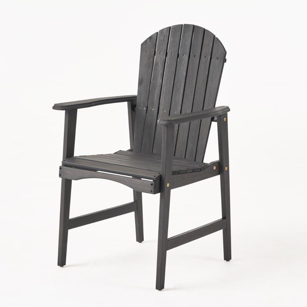 Benjara Pima Outdoor Dining Chair Set of 2, Adirondack Dark Gray Acacia Wood