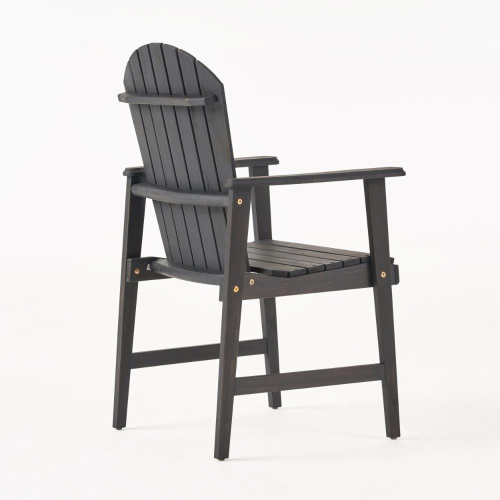 Benjara Pima Outdoor Dining Chair Set of 2, Adirondack Dark Gray Acacia Wood