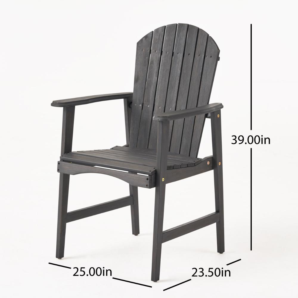 Benjara Pima Outdoor Dining Chair Set of 2, Adirondack Dark Gray Acacia Wood