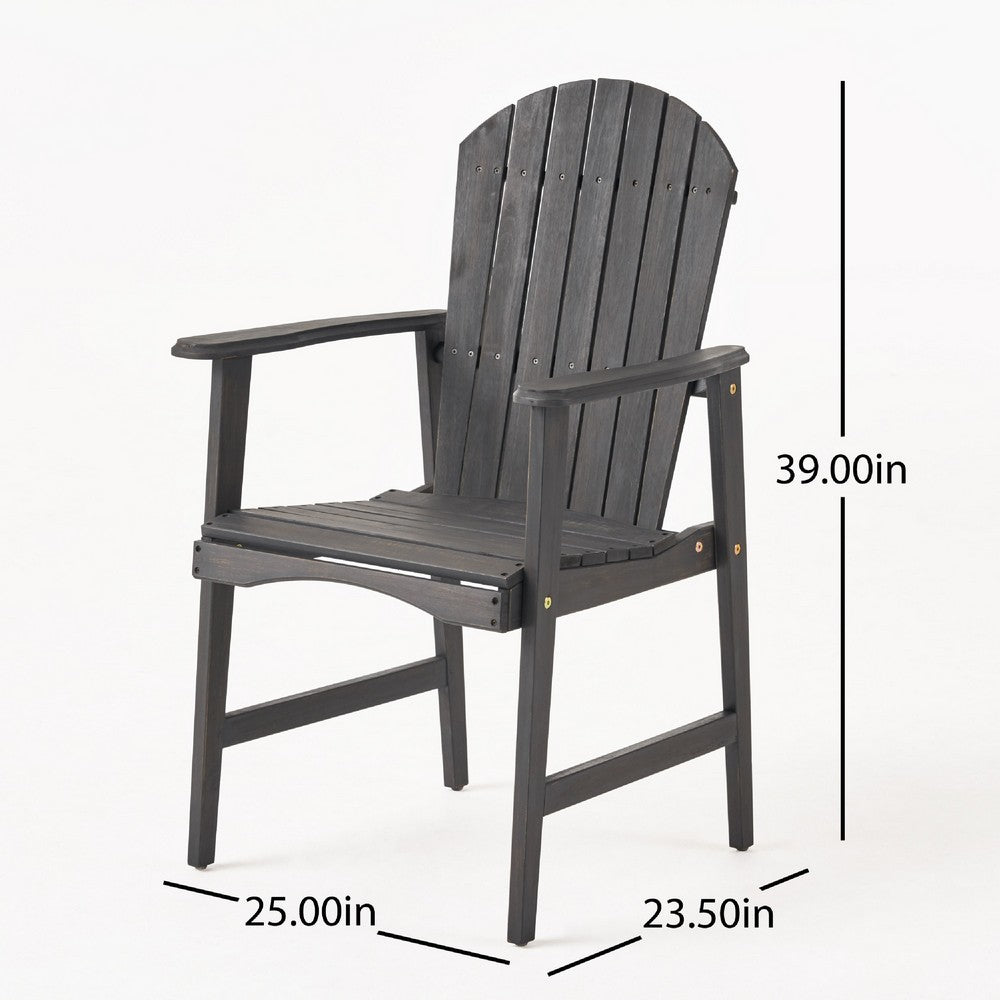 Benjara Pima Outdoor Dining Chair Set of 2, Adirondack Dark Gray Acacia Wood