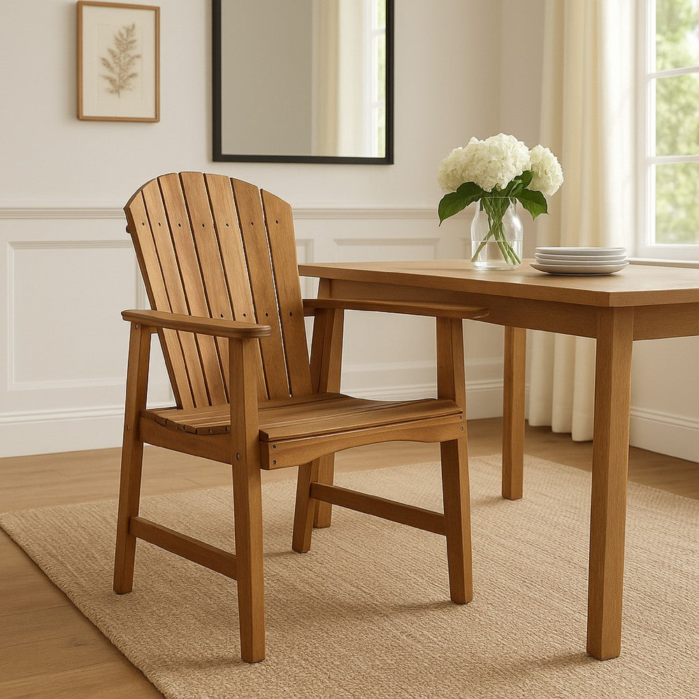 Benjara Pima Outdoor Dining Chair Set of 2, H Frame, Adirondack Brown Acacia Wood