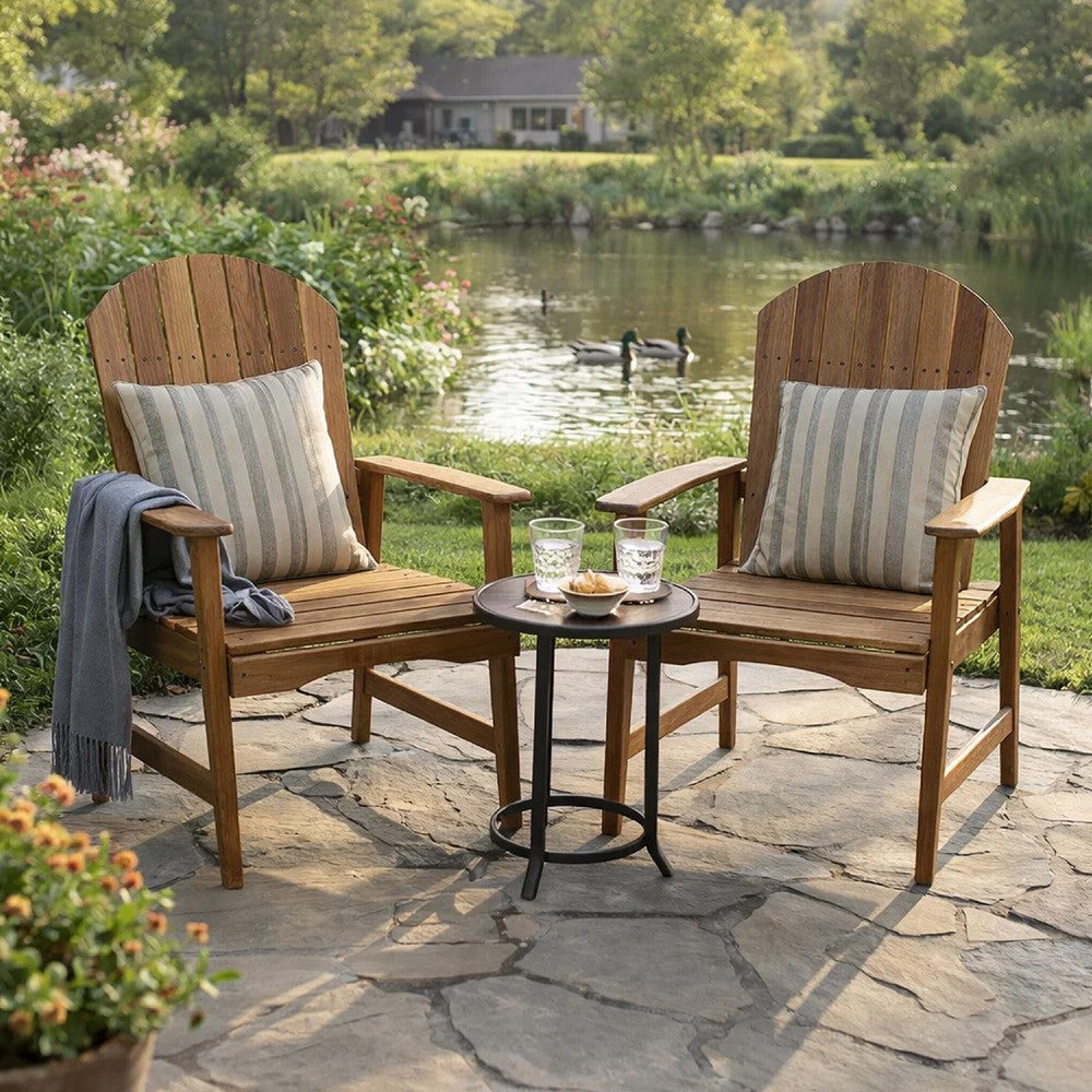Benjara Pima Outdoor Dining Chair Set of 2, H Frame, Adirondack Brown Acacia Wood