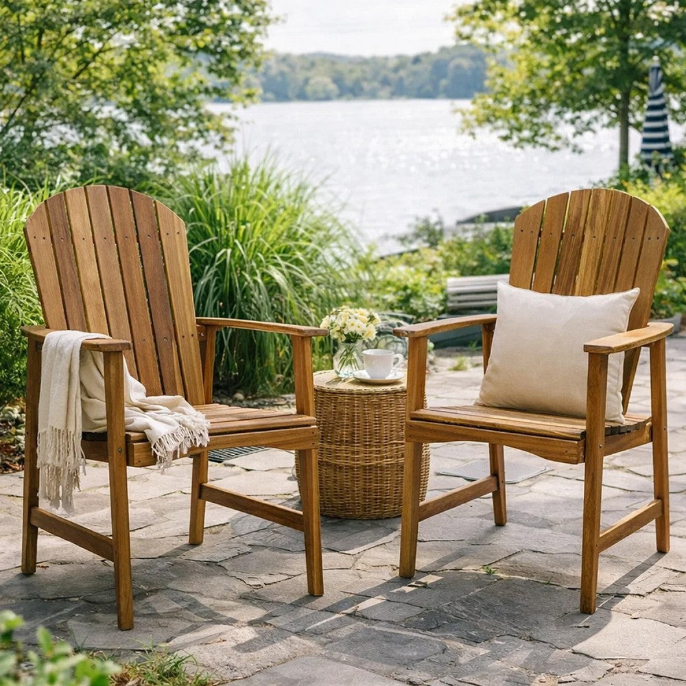 Benjara Pima Outdoor Dining Chair Set of 2, H Frame, Adirondack Brown Acacia Wood