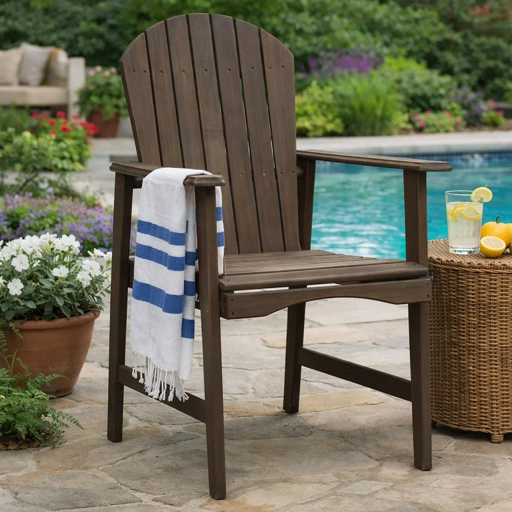 Benjara Pima Outdoor Dining Chair Set of 2, Adirondack Taupe Gray Acacia Wood