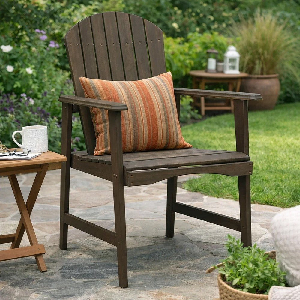 Benjara Pima Outdoor Dining Chair Set of 2, Adirondack Taupe Gray Acacia Wood