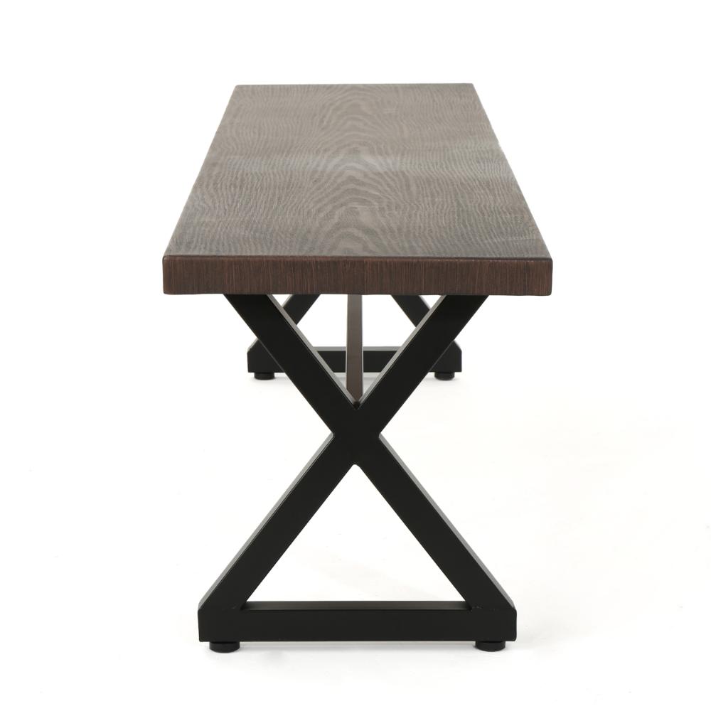 Benjara Romita Outdoor Dining Bench, X Legs, Brown Metal, Black Steel, 63 Inch