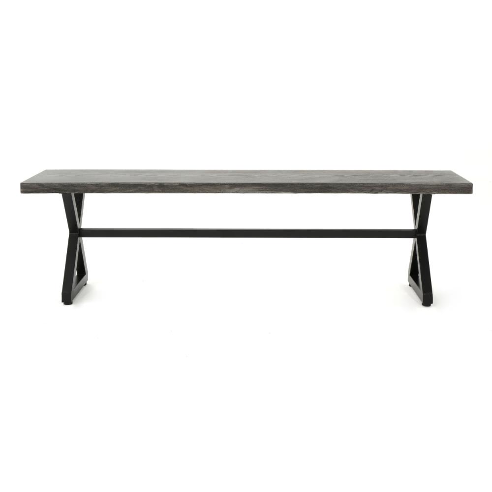 Benjara Romita Outdoor Dining Bench, X Shape Legs, Gray Metal, Black Steel, 63 Inch
