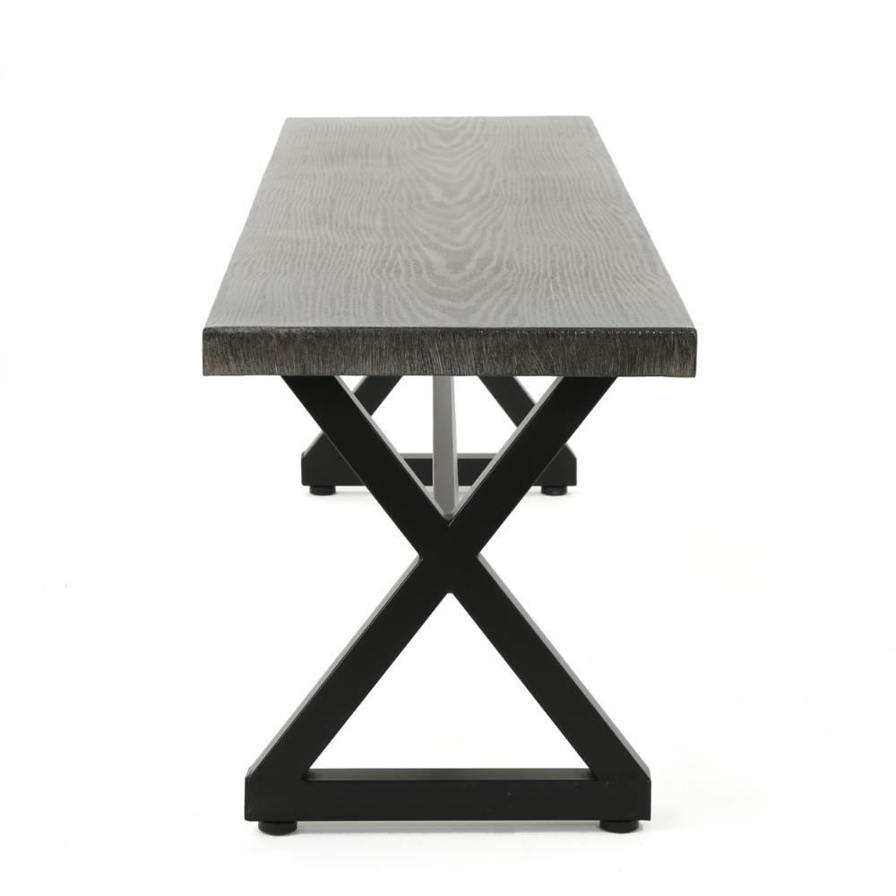 Benjara Romita Outdoor Dining Bench, X Shape Legs, Gray Metal, Black Steel, 63 Inch