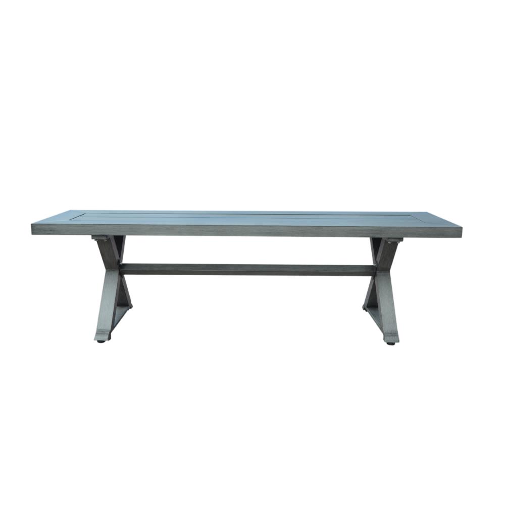 Benjara Jica Outdoor Dining Bench, X Shape Legs, Slatted Dark Gray Metal, 59 Inch