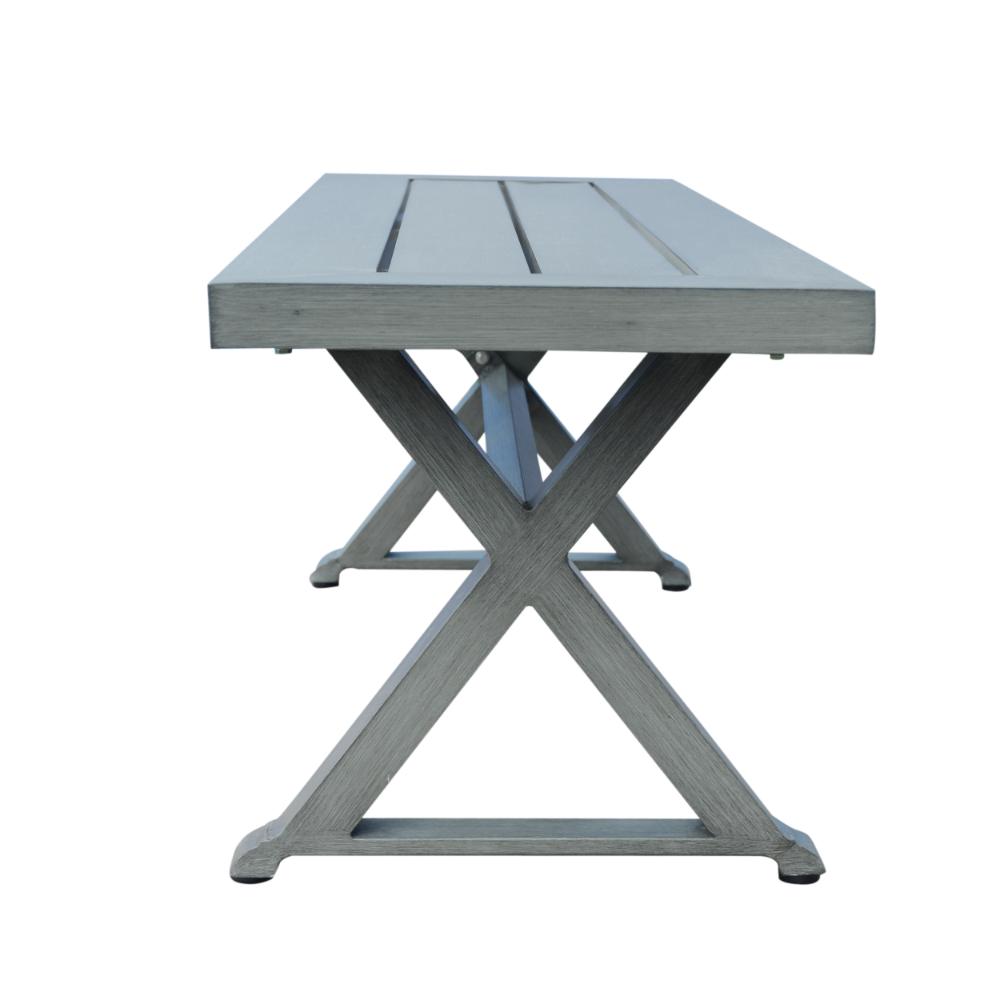 Benjara Jica Outdoor Dining Bench, X Shape Legs, Slatted Dark Gray Metal, 59 Inch