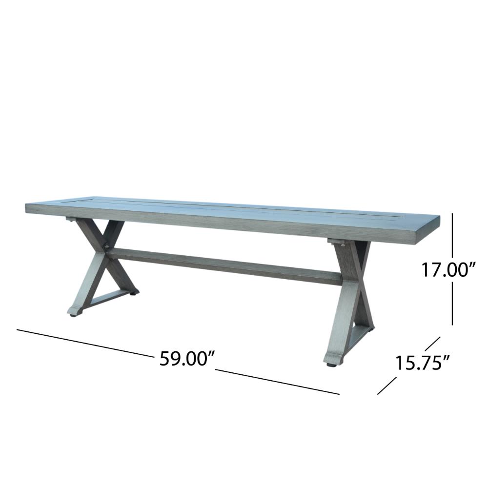 Benjara Jica Outdoor Dining Bench, X Shape Legs, Slatted Dark Gray Metal, 59 Inch