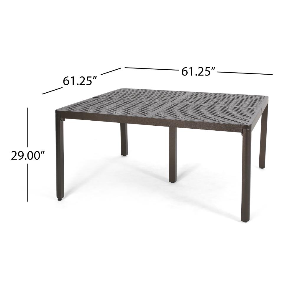 Benjara Riley Outdoor Dining Table, Glossy Black Metal Lattice, Square 61 Inch