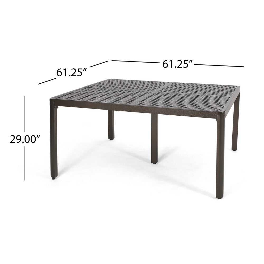 Benjara Riley Outdoor Dining Table, Glossy Black Metal Lattice, Square 61 Inch