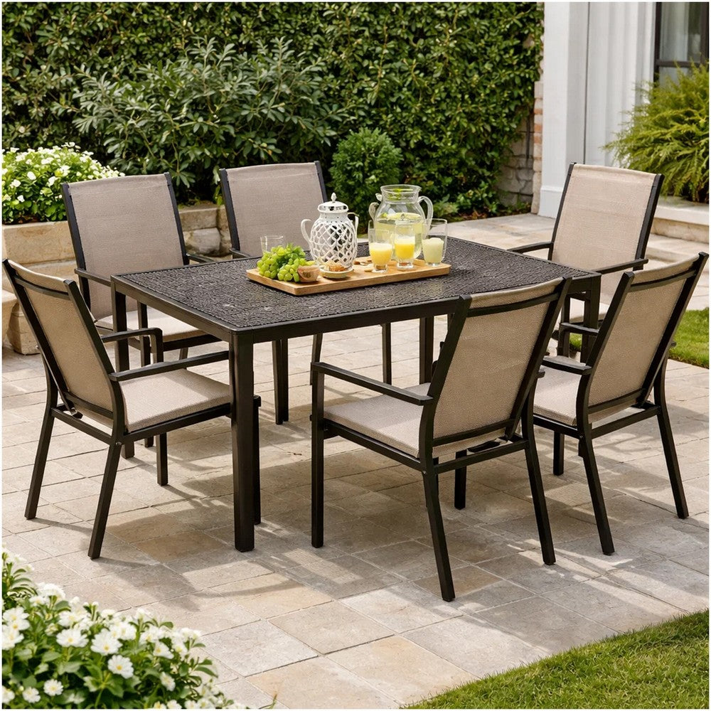 Benjara Riley Outdoor Dining Table, Glossy Black Metal Lattice, Square 61 Inch