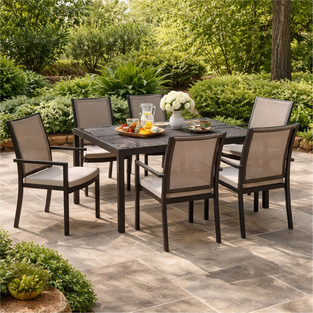 Benjara Riley Outdoor Dining Table, Glossy Black Metal Lattice, Square 61 Inch