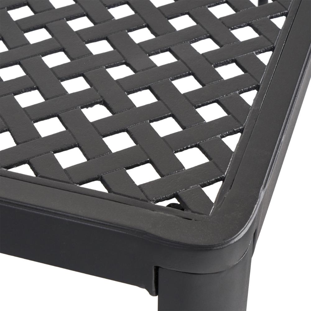 Benjara Riley Outdoor Dining Table, Square 61 Inch Matte Black Metal Lattice