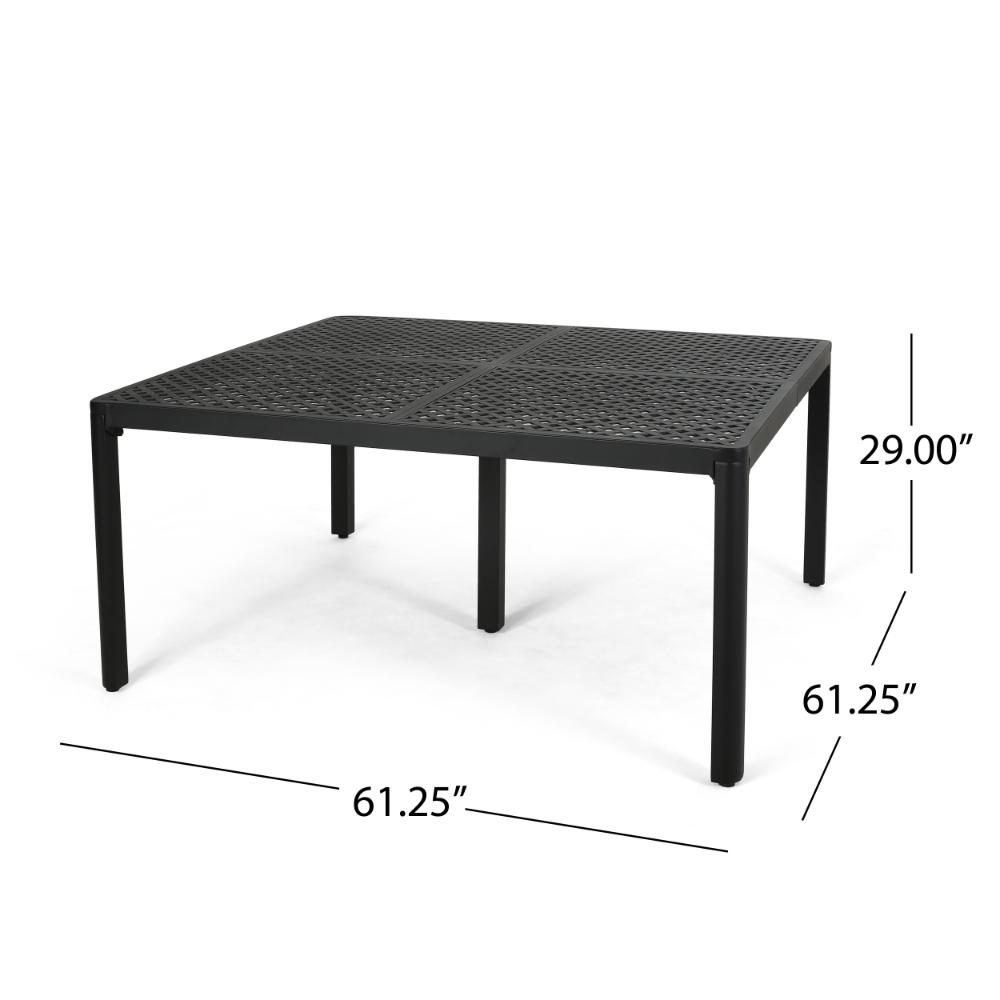Benjara Riley Outdoor Dining Table, Square 61 Inch Matte Black Metal Lattice