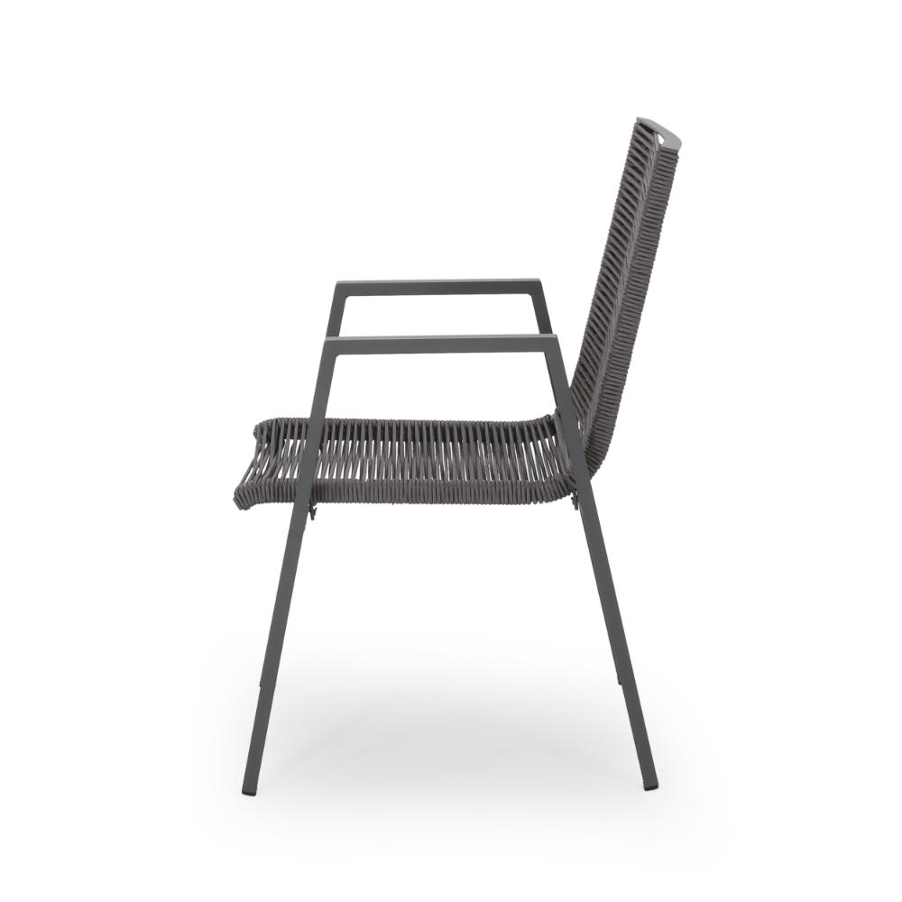 Benjara Teny Outdoor Dining Chair Set of 2, Dark Gray Metal. Woven Rope Seat Back