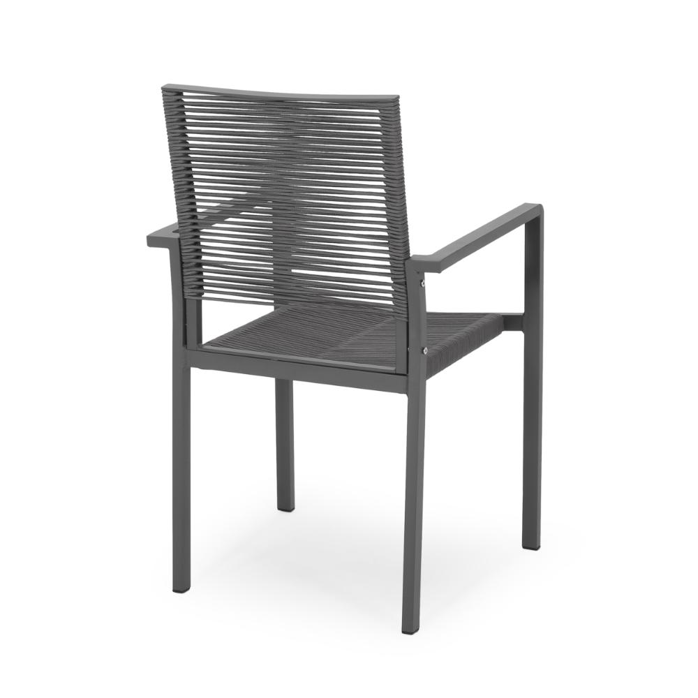 Benjara Teny Outdoor Dining Chair Set of 2, Open Back, Woven Rope, Dark Gray Metal