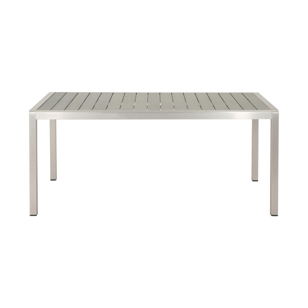 Benjara Eoin Outdoor Dining Table, Rectangular 71 Inch Gray Faux Wood, Metal Frame