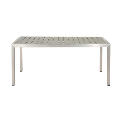 Benjara Eoin Outdoor Dining Table, Rectangular 71 Inch Gray Faux Wood, Metal Frame