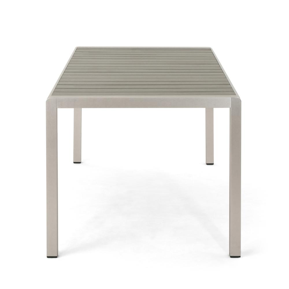 Benjara Eoin Outdoor Dining Table, Rectangular 71 Inch Gray Faux Wood, Metal Frame