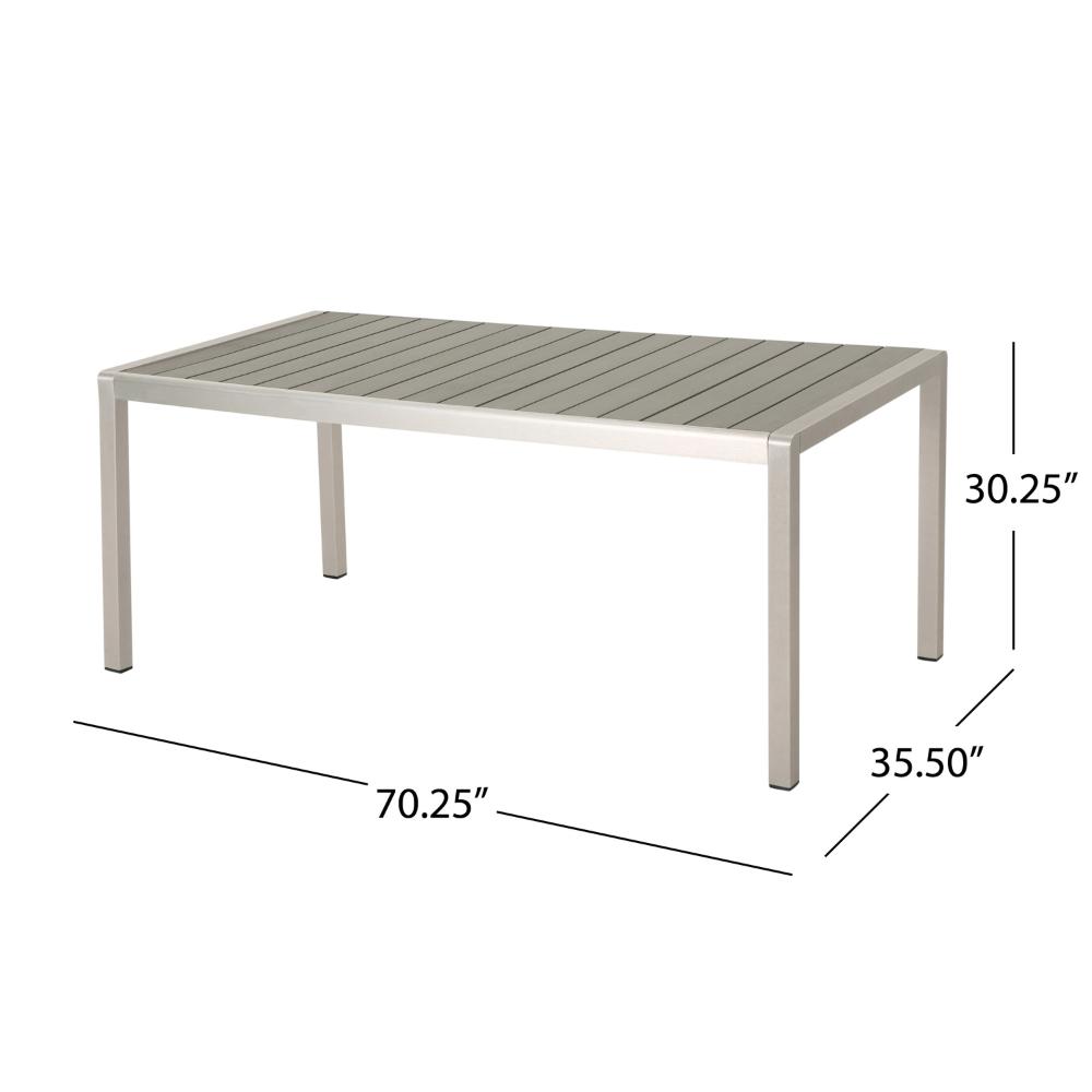 Benjara Eoin Outdoor Dining Table, Rectangular 71 Inch Gray Faux Wood, Metal Frame