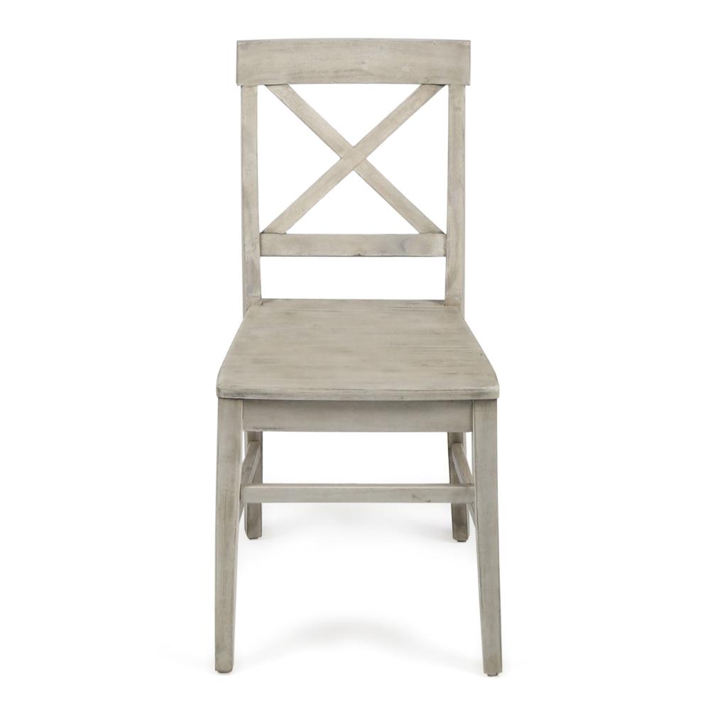 Benjara Ricks Dining Chair Set of 2, X Shape Back, Light Gray Acacia Wood Frame