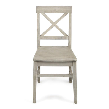 Benjara Ricks Dining Chair Set of 2, X Shape Back, Light Gray Acacia Wood Frame