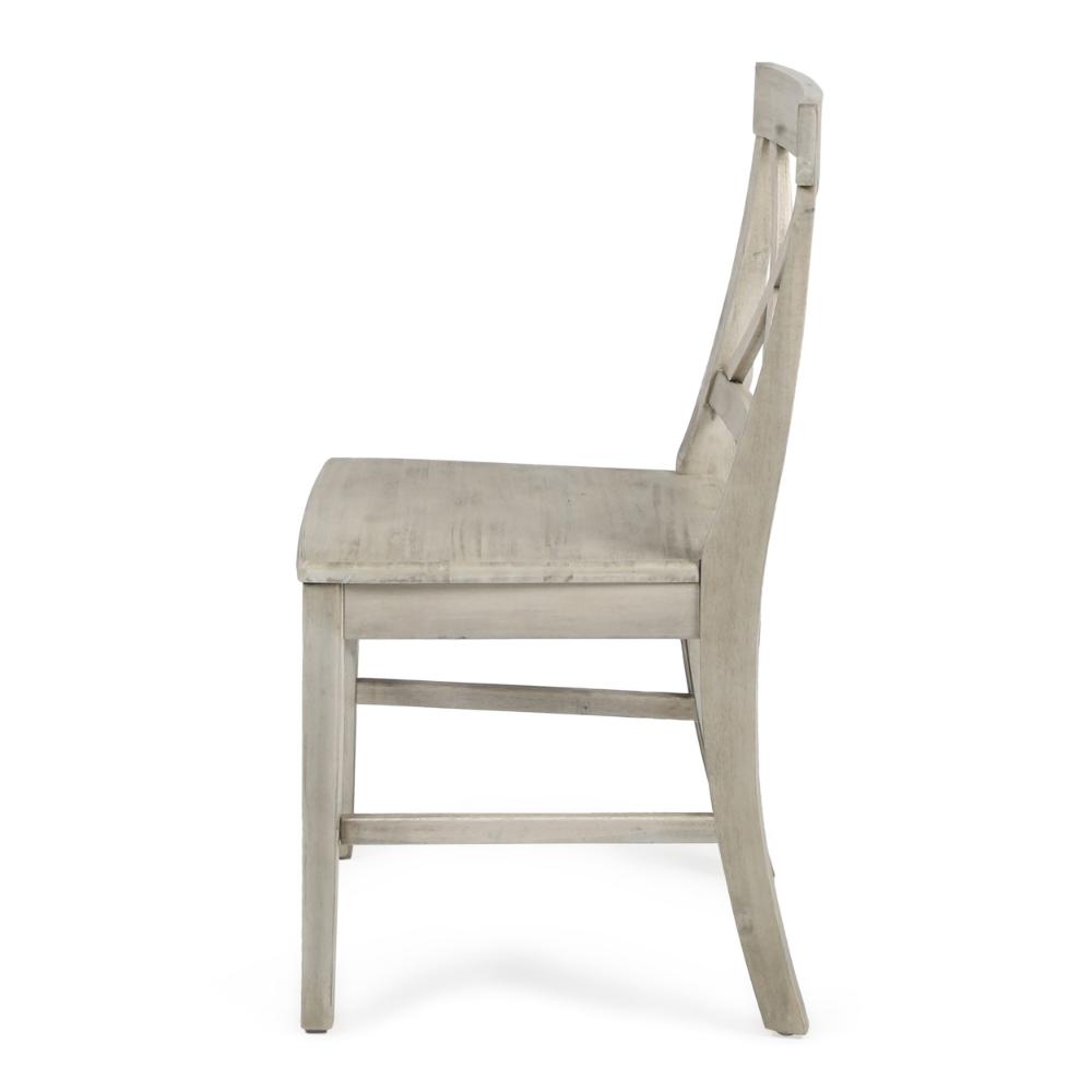 Benjara Ricks Dining Chair Set of 2, X Shape Back, Light Gray Acacia Wood Frame