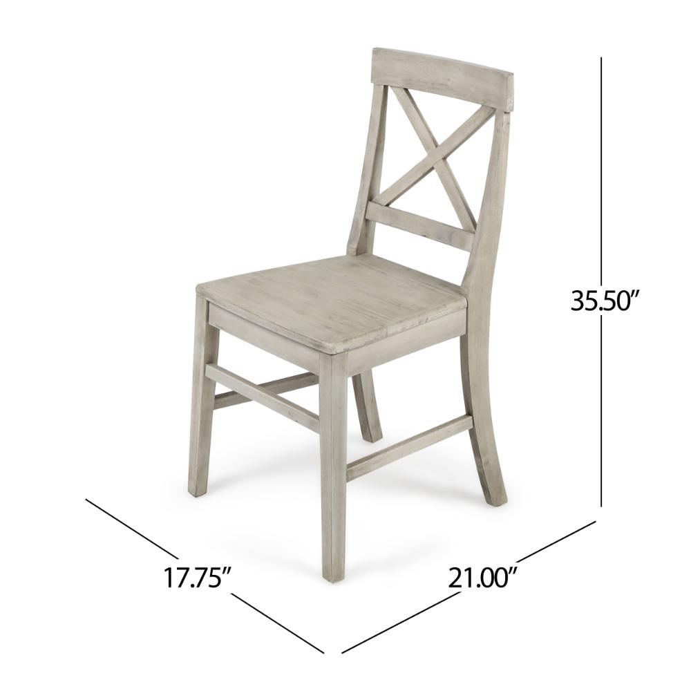 Benjara Ricks Dining Chair Set of 2, X Shape Back, Light Gray Acacia Wood Frame
