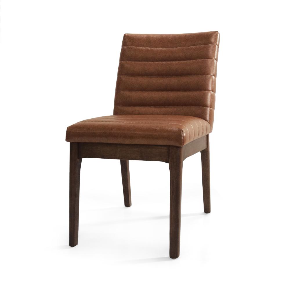 Benjara Lissa Dining Chair, Channel Stitching, Brown Polyester Cushions, Wood Legs