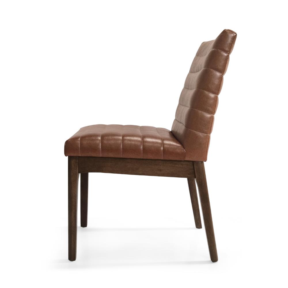 Benjara Lissa Dining Chair, Channel Stitching, Brown Polyester Cushions, Wood Legs