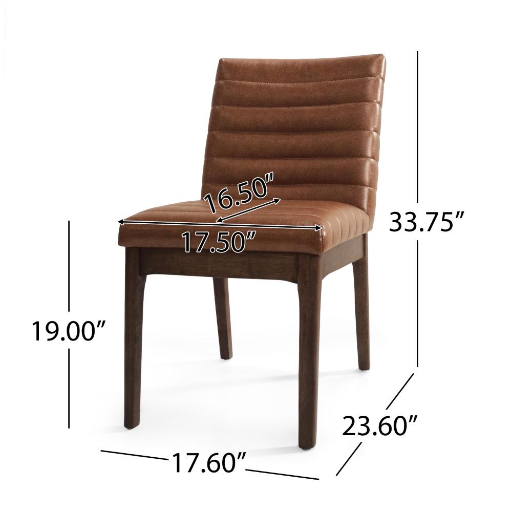 Benjara Lissa Dining Chair, Channel Stitching, Brown Polyester Cushions, Wood Legs