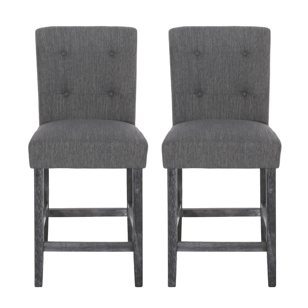 Benjara Sika Counter Height Stool Chair Set of 2, Tufted Dark Charcoal Gray Fabric