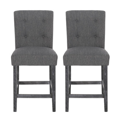 Benjara Sika Counter Height Stool Chair Set of 2, Tufted Dark Charcoal Gray Fabric