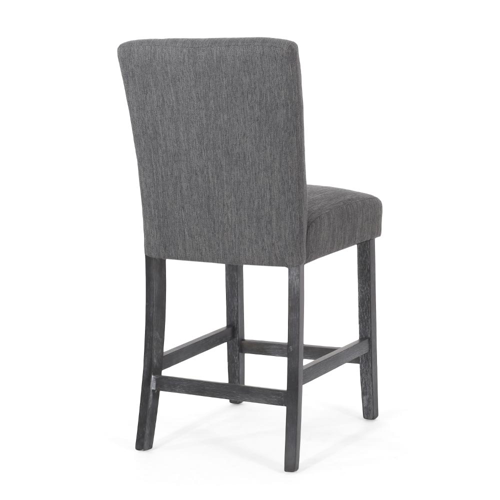 Benjara Sika Counter Height Stool Chair Set of 2, Tufted Dark Charcoal Gray Fabric
