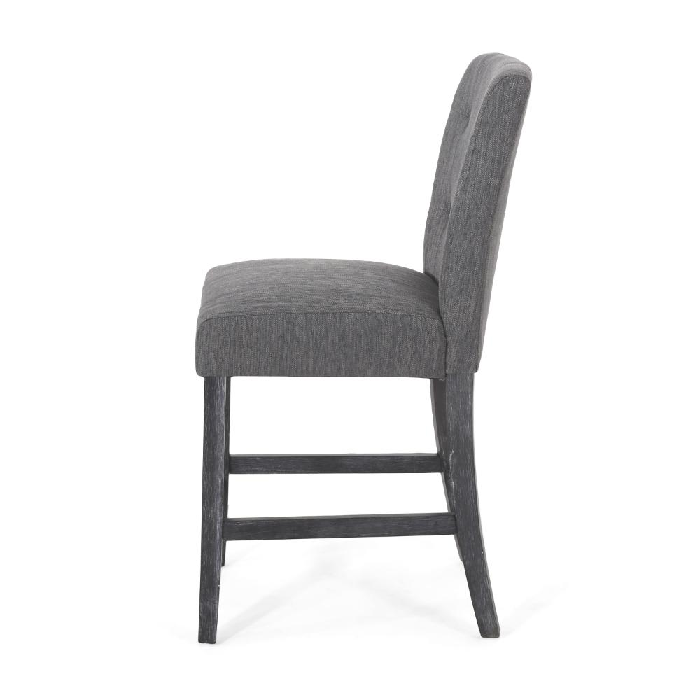 Benjara Sika Counter Height Stool Chair Set of 2, Tufted Dark Charcoal Gray Fabric