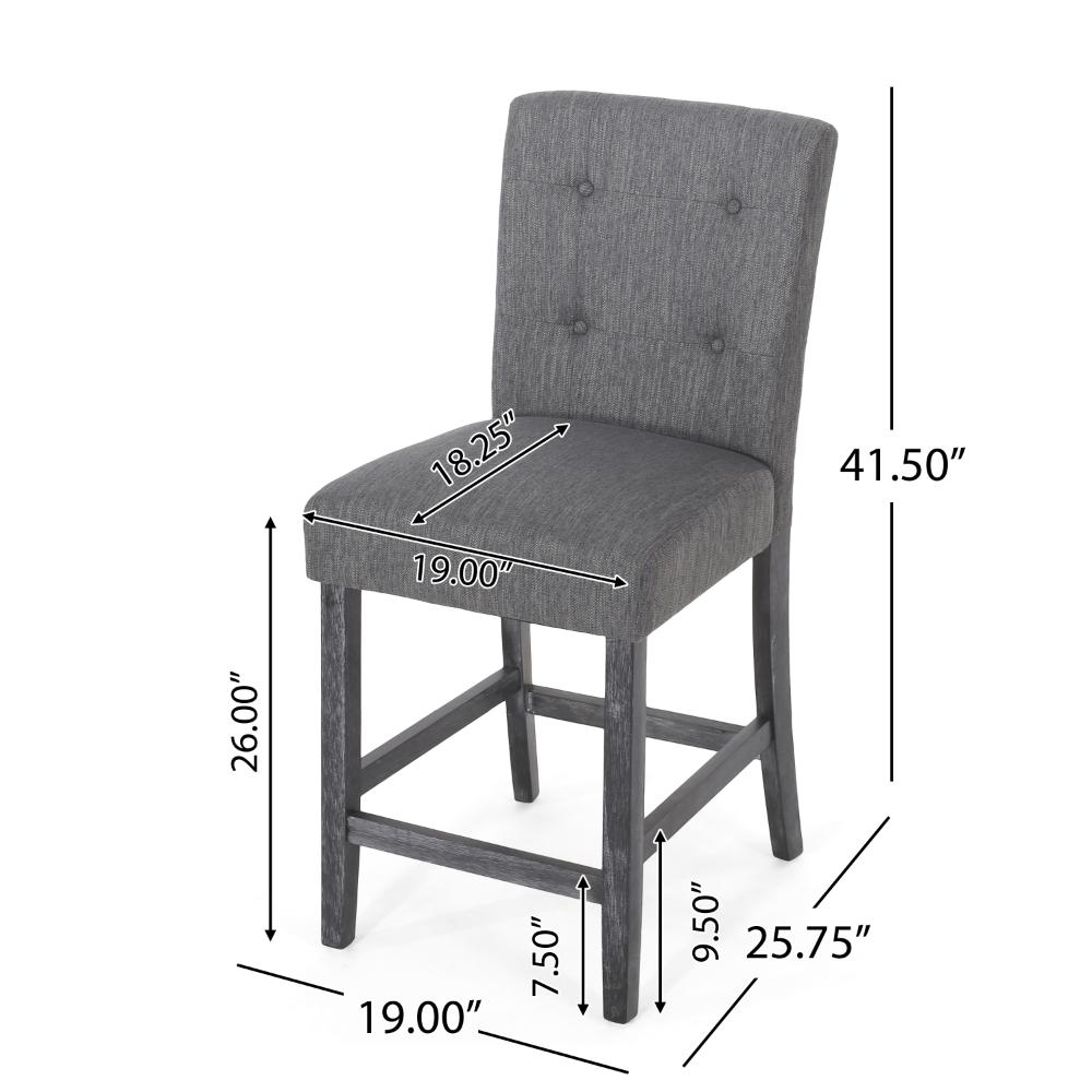 Benjara Sika Counter Height Stool Chair Set of 2, Tufted Dark Charcoal Gray Fabric