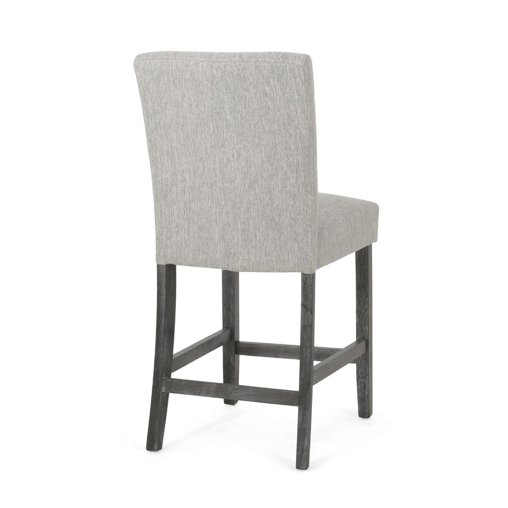 Benjara Sika Counter Height Stool Chair Set of 2, Tufted Light Gray, Charcoal Wood